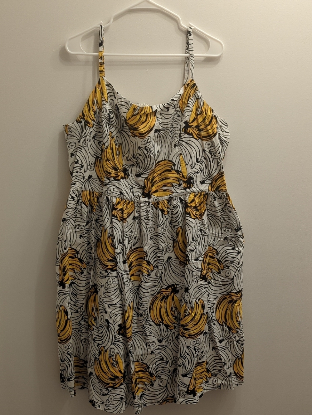 Joanie x Horrockses Black, White, And Yellow Banana Print Sundress